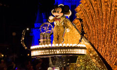 Mickey Mouse at the night time spectacular show Spectromagic which is every night at the Magic Kingdom.